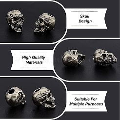 真鍮製ヨーロピアンビーズ  大穴ビーズ  スカル  アンティークシルバー  19x13x17mm  穴：5.5mm  2個/箱&nbsp;KK-FH0004-60A
