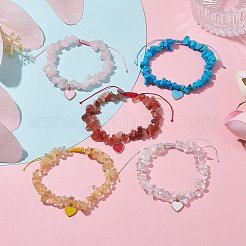 ハート合金エナメルチャームブレスレット  天然と合成のミックスストーンチップ編み込み調節可能なブレスレット  内径：2-1/4~3-1/2インチ（5.8~9cm）&nbsp;BJEW-JB10019