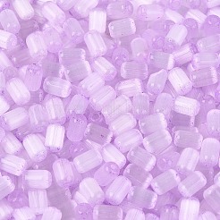 ドローベンチスタイルのガラスシードビーズ  模造キャットアイ  コラム  ライラック  6~7x3.5~4mm  穴：1.2~1.6mm  約3210個/ポンド&nbsp;SEED-N008-10E