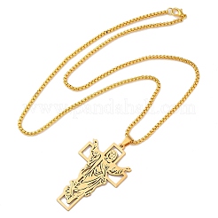 クロスペンダントネックレス  201ステンレススチールボックスチェーンネックレス  ゴールドカラー  23.82インチ（60.5cm）&nbsp;LS-NJEW-A023-06G