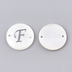 淡水シェルリンクコネクター  真鍮パーツ  フラットラウンド  プラチナ  文字.f  20~21x3mm  穴：1.2mm&nbsp;SHEL-S274-22F-P