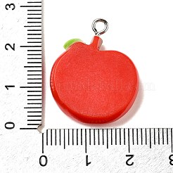 不透明樹脂ペンダント  りんご  プラチナアイアンループ付き  レッド  25x21.5x6mm  穴：2mm&nbsp;RESI-K045-01C