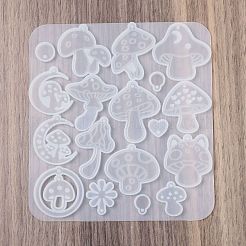 イースター DIY ペンダント モールド  シリコーン鋳造金型  UVレジン用  エポキシ樹脂工芸品作り  キノコ  ホワイト  129x119x5mm  穴：1.5~2mm&nbsp;AJEW-U023-02C