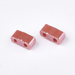 2穴不透明ガラスシードビーズ  光沢のある  長方形  ファイヤーブリック  4.5~5.5x2x2~2.5mm  穴：0.5~0.8mm&nbsp;SEED-S023-06J