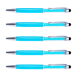 プラスチックボールペン5本  クリスタル入り  ライトスカイブルー  146x13x9.5mm&nbsp;AJEW-BT0001-14B