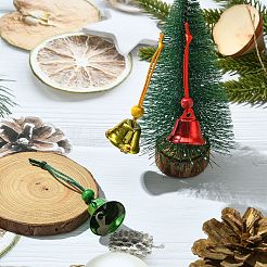 鉄製クリスマスベルペンダント装飾  ナイロン糸のクリスマスツリー吊り下げ飾り  ミックスカラー  86mm  3個/セット&nbsp;HJEW-JM02162