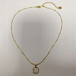 天然シェルスクエアペンダントネックレス  金メッキのステンレススチールチェーン付き  貝殻色  16.14インチ（41cm）&nbsp;EH4295-1