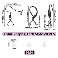 304ステンレスフック  304ステンレススチールフレンチフックピアス金具付き  ブラック  27x20mm  21ゲージ  ピン：0.7mm&nbsp;STAS-PH0006-21