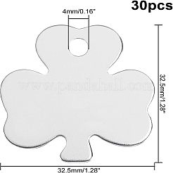 アルミ製ペンダント  空白タグのスタンプ  クローバー  銀  32.5x32.5x1mm  穴：4mm  30個/箱&nbsp;ALUM-FH0001-02S