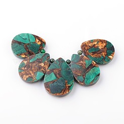 合成ブロンザイトペンダントと天然マラカイトペンダント  ティアドロップ  30~35x22~25.5x7mm  穴：1mm  5個/セット&nbsp;G-F224-02