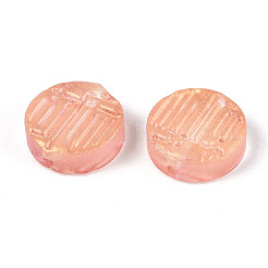 透明なスプレー塗装ガラスビーズ  グリッターパウダー付き  フラットラウンド  ライトサーモン  12x4mm  穴：1mm&nbsp;GLAA-S190-007A-06