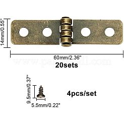 鉄の蝶番  ネジ付き  ジュエリーボックスアクセサリー  長方形  アンティークブロンズ  60x15.5x1.5mm&nbsp;FIND-FH0001-53AB