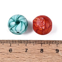 手作りミッレフィオーリガラスラウンドビーズ  シェブロンビーズ  ミックスカラー  12~15x11~12mm  穴：2~3mm&nbsp;LA-N001-01E-13MM