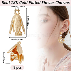 真鍮製チャーム8個  ニッケルフリー  花  18KGP本金メッキ  14x9x10mm  穴：1.2mm&nbsp;KK-BBC0012-11