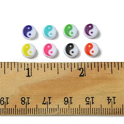 200個のプリント不透明アクリルビーズ  陰陽  ミックスカラー  7x4mm  穴：1.4mm&nbsp;OACR-FS0001-54