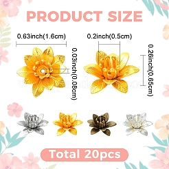 20個 4色 3D真鍮ビーズキャップ  マルチ花弁花  ミックスカラー  トレイ：5mm  16x6.5mm  穴：0.8mm&nbsp;KK-YW0004-73
