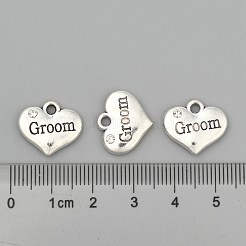 新郎のラインストーンのチャーム付きの結婚式のテーマアンティークシルバートーンチベットスタイル合金ハート  カドミウムフリー＆鉛フリー  クリスタル  14x16x3mm  穴：2mm&nbsp;TIBEP-N005-20A
