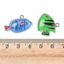 樹脂チャーム  魚  プラチナアイアンループ＆グリッターパウダー付き  ミックスカラー  15~20x21~21.5x6~7.5mm  穴：2mm&nbsp;RESI-I346-01P