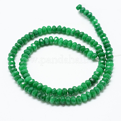 天然石ホワイトジェイドビーズ連売り  染め  多面カット  ロンデル  濃い緑  4x3mm  穴：1mm  約110~113個/連  13.78~14.17インチ（35~36cm）&nbsp;X-G-R409-3x5-04