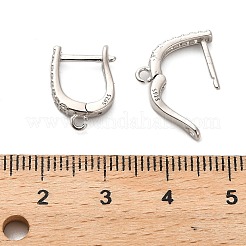スターリングシルバー キュービックジルコニア レバーバック イヤリング 金具 925 個  カン付き  プラチナ  14.5x10.5x3mm  穴：1.5mm  ピン：9x0.5mm&nbsp;STER-U009-08P