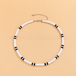 ボヘミアン風の黒と白のポリマークレイ製ヘイシビーズネックレス（男性用）  プラチナ  15.75インチ（40cm）&nbsp;DR8717