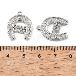 真鍮製キュービックジルコニアペンダント  プラチナ  馬蹄  21x17x2mm  穴：1.6mm&nbsp;KK-CJC0023-02B-P