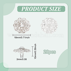 20 個の 1 穴合金シャンクボタン  ラインストーン付き  衣類用アクセサリー  銀  18x10mm  穴：2mm&nbsp;AJEW-FG0003-68