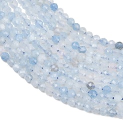 天然石アクアマリンビーズ連売り  多面カット  ラウンド  3~3.3mm  穴：0.7mm  約123~125個/連  15.20''~15.43''（38.6~39.2センチメートル）&nbsp;G-Z163-C01-3mm