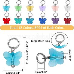 96色のファセット透明ガラスチャーム12個  鉄製丸カン付き  蝶  ミックスカラー  13~14x9.8x6mm  穴：4mm  8個/カラー&nbsp;GLAA-FH0001-50