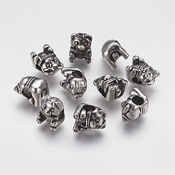 イオンプレーティング（IP）304ステンレススチールヨーロピアンビーズ  クマ  大穴ビーズ  アンティークシルバー  14x10.5x10mm  穴：5mm&nbsp;STAS-J022-017AS