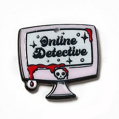 ハロウィンプリントアクリルパーツ  ゴシックスタイルのチャーム  ワードオンライン探偵  コンピューター模様  29.5x30.5x2.5mm  穴：1.8mm&nbsp;MACR-G061-01C