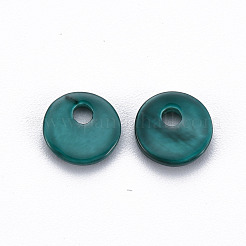 スプレー塗装淡水シェルチャーム  フラットラウンド  ティール  7x1~2mm  穴：1.2~1.6mm&nbsp;SHEL-S276-151B