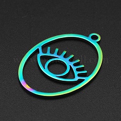 イオンプレーティング（IP）201ステンレスペンダント  レーザー切断  中空  眼の楕円  虹色  32x21.5x1mm  穴：2mm&nbsp;STAS-N090-LA006-3