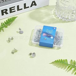 304ステンレススチールスタッドピアス金具  ループと平板付き  フラットラウンド  ステンレス鋼色  10x1mm  穴：1.5mm  ピン：0.8mm  40個/箱&nbsp;STAS-UN0016-05B-P