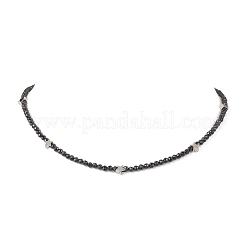 真鍮とファセット加工を施したラウンド型の天然ブラックスピネルビーズを使用した女性用ネックレス  プラチナ  スター  15.79インチ（40.1cm）&nbsp;NJEW-JN05657-01