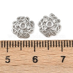 真鍮製マイクロパヴェクリアキュービックジルコニアビーズキャップ  花  プラチナ  8.5x9x2.5mm  穴：1.4mm&nbsp;KK-K407-44P