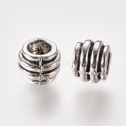 チベットスタイル合金バレル大きな穴ヨーロッパのビーズ  カドミウムフリー＆鉛フリー  アンティークシルバー  6x8mm  穴：4mm  約1310個/1000g&nbsp;TIBEB-5716-AS-LF