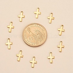 イオンプレーティング（IP）304ステンレススチール製小さなクロスチャーム  ゴールドカラー  12x7x1mm  穴：1.2mm&nbsp;STAS-E104-34G