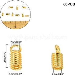 PVD真空メッキ304ステンレス鋼コイルコードエンド  長持ちメッキ  コラム  ゴールドカラー  8x3.5mm  穴：2mm  内径：2mm  60個/箱&nbsp;STAS-UN0009-41G