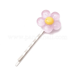 樹脂製の花のヘアピン  鉄製のヘアピンと半透明の樹脂製カボション付き  ミックスカラー  58.5x20.5x10mm&nbsp;PHAR-JH00133