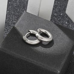 女性用フロスト304ステンレススチール製ハギーフープピアス  316ステンレススチールピン付き  リング  ステンレス鋼色  14x3mm&nbsp;EJEW-C096-32E-P