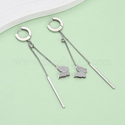 304ステンレススチールフープピアス  棒を持った蝶  ステンレス鋼色  80x13.5mm&nbsp;EJEW-F393-15P