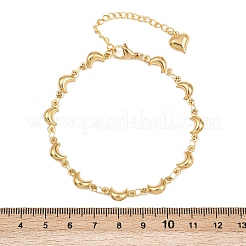 女性用304ステンレススチールリンクブレスレット  ムーン  ゴールドカラー  7-3/4インチ（19.6cm）&nbsp;BJEW-D359-07G