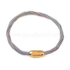304ステンレススチールとポリエステルメタリックコードの女性用ブレスレット  魚糸インナーとマグネット留め具付き  イオンプレーティング（ip）  カラフル  7-1/4インチ（18.3cm）&nbsp;BJEW-Z145-01G-28