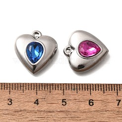 304ステンレスペンダント  ラインストーン付き  ステンレス鋼色  ハート  ミックスカラー  17.5x16.5x5.5mm  穴：1.4mm&nbsp;STAS-Q346-06P