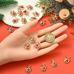 クリスマスベル合金エナメルペンダント20個  ライトゴールド  レッド  21x15.5x5mm  穴：2mm&nbsp;ENAM-YW0006-08