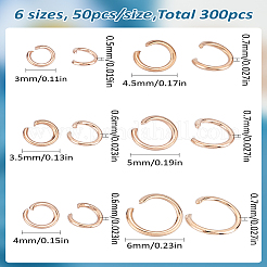 300個 6スタイル 304ステンレススチールオープン丸カン  ローズゴールド  3~6x0.5~0.7mm  50個/スタイル&nbsp;STAS-LP0001-60