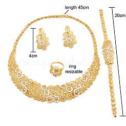 インフィニティ合金クリスタルラインストーンネックレス＆スタッドピアス＆ブレスレット＆リングセット  ゴールドカラー  450mm&nbsp;FS-WG89C78-01