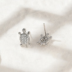 真鍮マイクロペーブクリアキュービックジルコニアスタッドピアス  鉛フリー＆カドミウムフリー  長持ちメッキ  ラックめっき  プラチナ  カメ  13x7.5mm&nbsp;EJEW-R016-26P-03