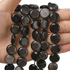 天然銀光沢の黒曜石ビーズ 連売り  フラットラウンド  15~15.5x6mm  穴：0.8~1mm  約26個/連  15.55~15.71インチ（39.5~39.9cm）&nbsp;G-L648-B23-15mm-02